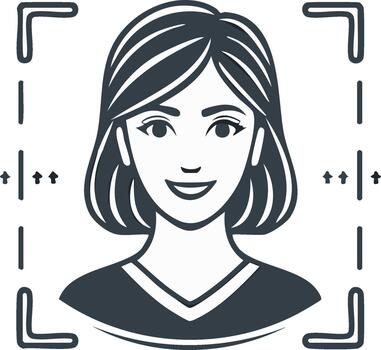 Woman Portrait in Stylized Face Recognition Scan Frame for Security Authentication ID vector