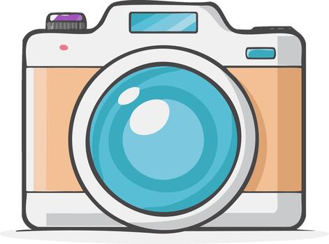 digital cámara ilustración caracteristicas un objetivo lente y botón controlar en un dibujos animados estilo Arte trabajo para diseño elementos vector