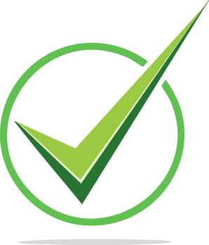 Green check mark in circle, approval, verified icon symbol, correct element design, valid sign isolated shape vector