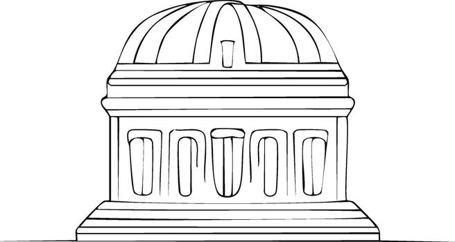 Dome Building Outline Architectural Design Sketch of Structure with Rounded Top vector