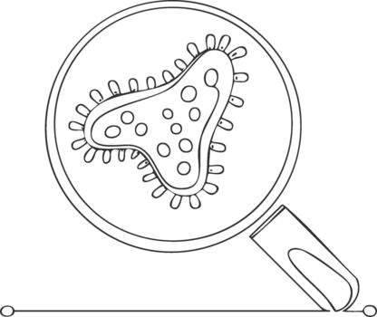 Magnifying glass showing detailed view of virus particle or bacteria in scientific concept vector