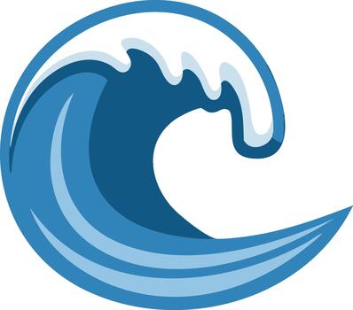 Stylized blue ocean wave with white foam cresting for digital media, website elements and design projects vector