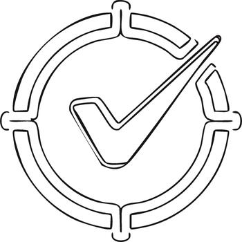 Hand-drawn checkmark in target. Symbolizing achievement, approval, or accurate selection with circle design vector