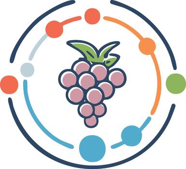 Illustration of grapes in a circle with dots, representing data or elements on a white background vector