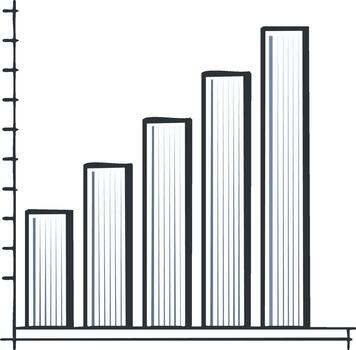 Bar graph showing growth and increasing data metrics hand drawn illustration vector