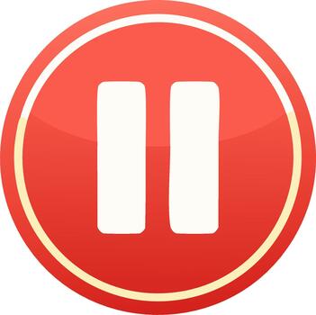 brillante rojo redondo pausa botón con dos blanco líneas como un símbolo para medios de comunicación control S, audio y reproducción, digital interfaces, y aplicación diseño vector