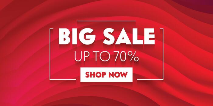 Big Sale Advertising Banner with Typography on Red Background with Abstract Waves. Branding Template Design vector