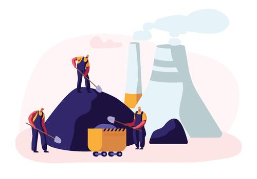 Coal Mining. Miner Characters Work on Quarry vector