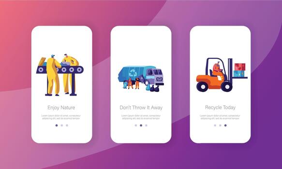 Eco, Garbage Recycling Concept for Website or Web Page, Metallurgy Factory Working Process, Workers Collecting Litter to Truck vector