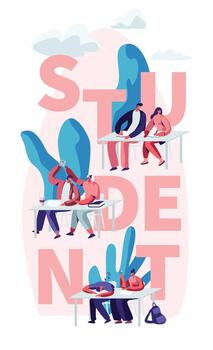 Students at Desks Visiting Lecture in University Concept. Characters Learning. Communicating, Higher Education, Knowledge vector