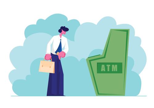 Man Stand at Automated Teller Machine vector