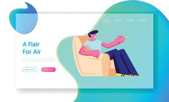 Man Sit in Armchair at Home with Remote Control for Conditioner or Tv Set , Character Using Domestic Technique, Climate Control vector