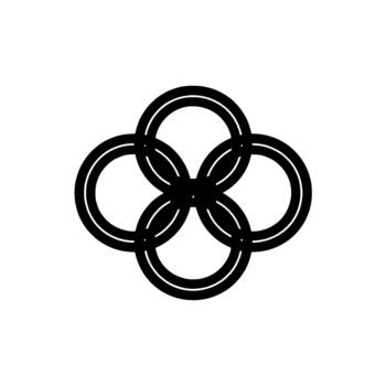 un minimalista resumen geométrico modelo presentando cuatro enclavamiento circular anillos formando un parecido a un trébol forma con sutil sombreado vector