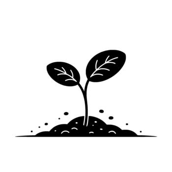 silueta de un joven planta de semillero con dos hojas emergente desde oscuro suelo con dispersado suciedad partículas y un sutil circulo en el antecedentes vector