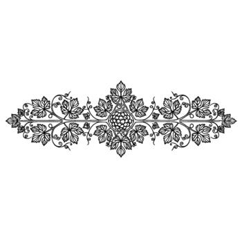 Elegant decorative vine border with detailed grape clusters and swirling leaves symmetrically arranged vector