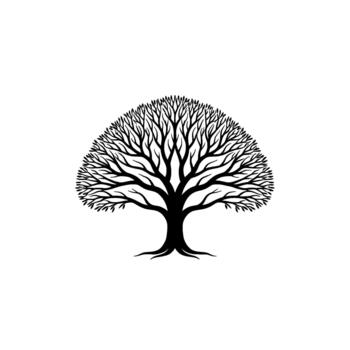 un estilizado silueta de un majestuoso desnudo árbol con intrincado derivación patrones y expuesto raíces aislado vector