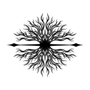 A striking illustration of a stylized organic root system or fiery abstract pattern radiating from a central dark core vector