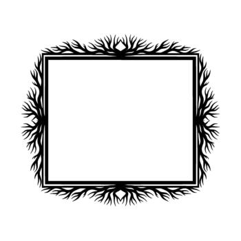 un sorprendentes silueta de un rectangular florido marco adornado con intrincado orgánico derivación patrones parecido a árbol raíces o vides vector