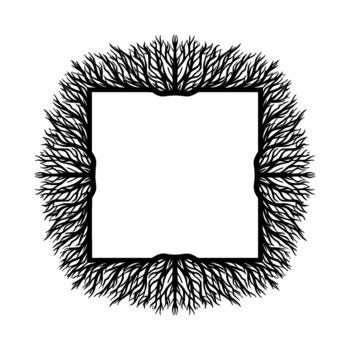 un sofisticado intrincado árbol raíz frontera marcos un central vacío cuadrado espacio Perfecto para texto o imágenes vector
