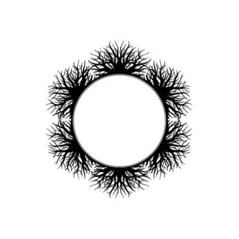 un circular silueta frontera compuesto de intrincado desnudo árbol ramas y raíces formando un natural marco vector