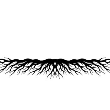 un dramático silueta de un desmadejado interconectado raíz sistema con intrincado derivación patrones extensión horizontalmente vector