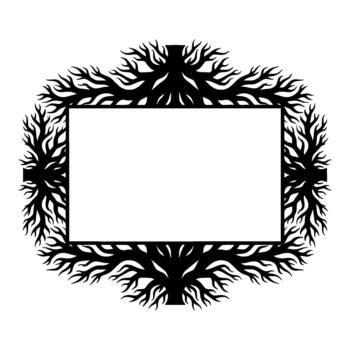 estilizado silueta de un florido decorativo marco hecho a mano desde resumen árbol raíces y ramas rodeando un rectangular vacío espacio para texto vector