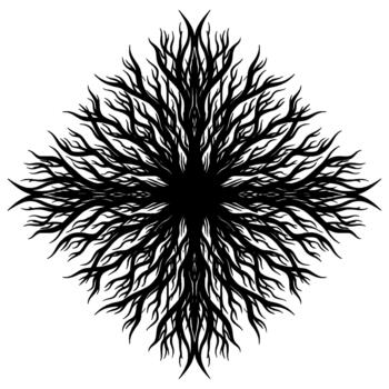 un sorprendentes silueta de un complejo orgánico derivación modelo parecido a un estilizado árbol o raíz sistema simétricamente radiante hacia fuera vector