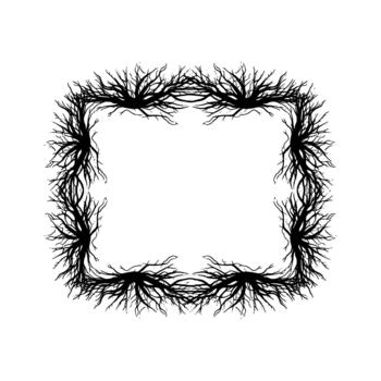 intrincado silueta de un rectangular marco formado por estilizado desnudo árbol ramas y raíces vector
