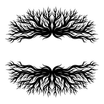 Symmetrical artistic abstract flowing tree branch roots and branches element vector