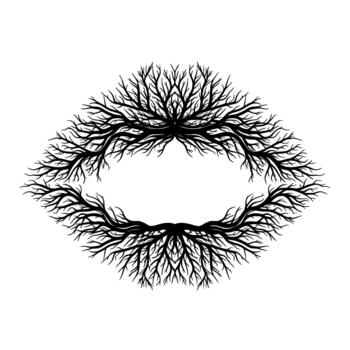 Abstract symmetrical tree root branches forming a stylized oval shape vector