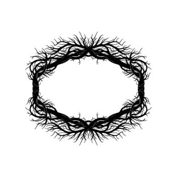 intricate oval frame formed by interwoven gnarled tree branches with fine delicate twigs vector