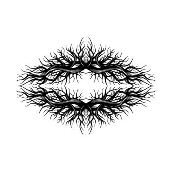 Ornate abstract organic symmetrical resembling intertwined roots or thorny vines creating a decorative oval frame vector