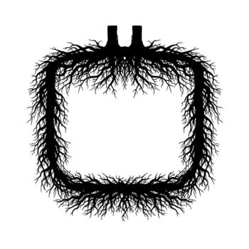 un sorprendentes silueta de intrincado árbol raíces formando un cuadrado marco con vacío espacio en el centrar aislado vector