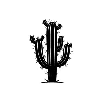 A striking silhouette of a Saguaro cactus with multiple arms and sharp spines standing tall vector
