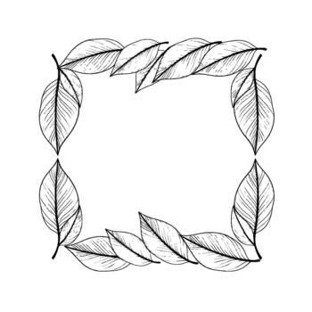 delicado línea Arte ilustración de un rectangular frontera marco compuesto de superposición alargado oval conformado hojas con intrincado vena detalles vector