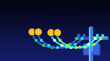 regali raggiante sfere in viaggio lungo curvatura traiettorie, che rappresentano guidato energia movimento, coordinato movimento, e sincronizzato flusso attraverso il scena. video