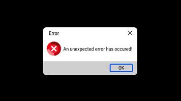 Caratteristiche un inaspettato errore Avviso nel un' dialogo scatola, segnalazione un non pianificato colpa entro il sistema e sollecitazione riconoscimento prima continuando operazione. video