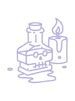 mutevole colore animazione di linea scarabocchio di un' Magia pozione nel un' fantasia bottiglia con candela icona video