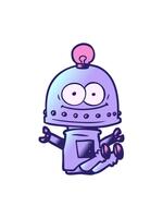 pixelisera effekt animering av Lycklig robot med ljus Glödlampa tecknad serie element video