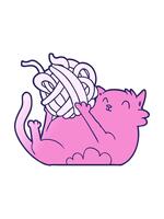 bobbande rörelse animering av tecknad serie katt spelar med boll av sträng video