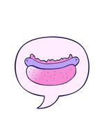 salire e galleggiante animazione di cartone animato hot dog con discorso bolla nel liscio pendenza stile video