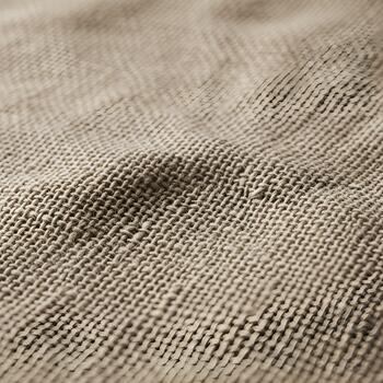 Close-up macro of natural beige woven linen fabric texture with soft shadows and tactile feel photo