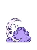 stretching up animation of image of a skull crescent moon and clouds video