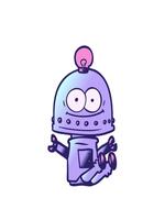 extensión arriba animación de contento robot con ligero bulbo dibujos animados elemento video