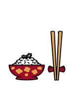 guppa och paus animering av japansk ris i mönstrad skål med ätpinnar video