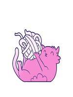 stretching upp animering av tecknad serie katt spelar med boll av sträng video