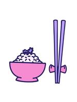 vicka och paus animering av en japansk ris i mönstrad skål med ätpinnar video