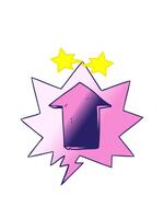 Filatura stelle animazione di cartone animato puntamento freccia con discorso bolla nel liscio pendenza stile video