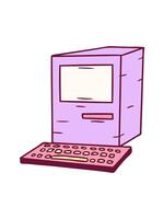 spinning rörelse animering av hand dragen tecknad serie klotter av en dator och tangentbord i ljus glöd Färg video