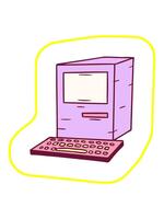 radioactive glowing animation of hand drawn cartoon doodle of a computer and keyboard in bright glow color video